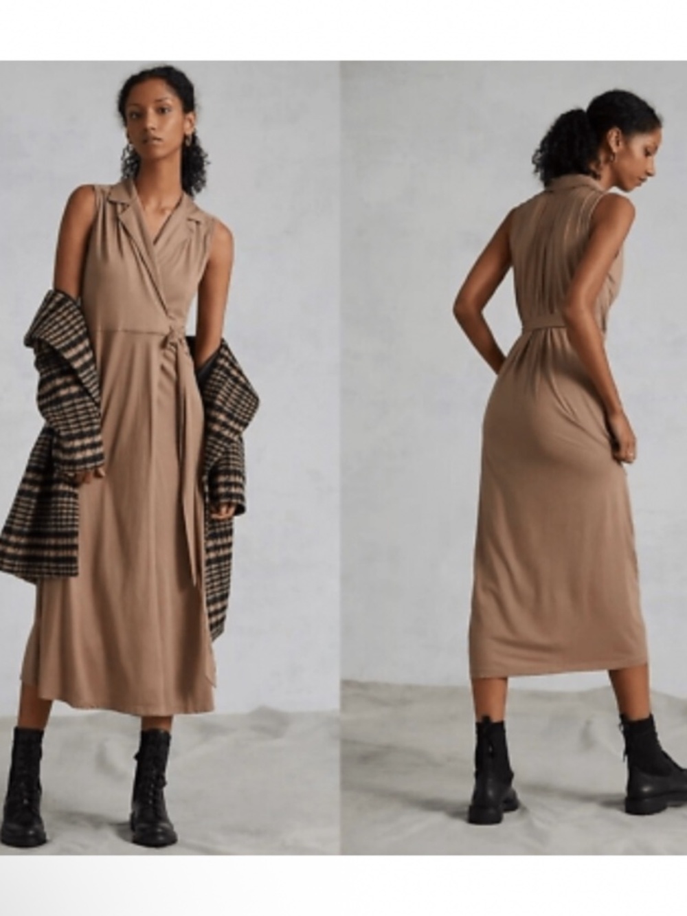 Anthropologie Porridge S NWT Taupe Tan Jersey Maxi Wrap Shirtdress Dress